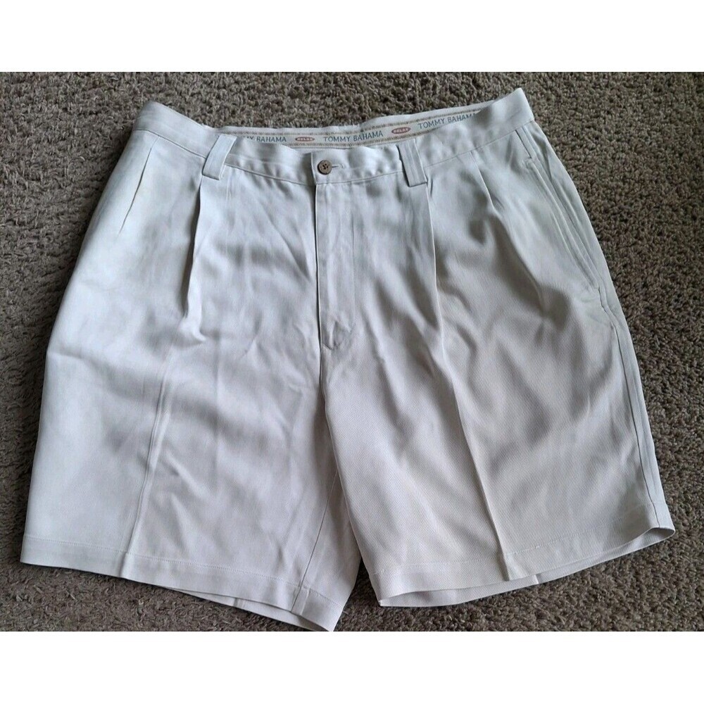 Tommy Bahama Shorts Mens 36 Beige Pleated 100% Silk Casual Dress Pockets